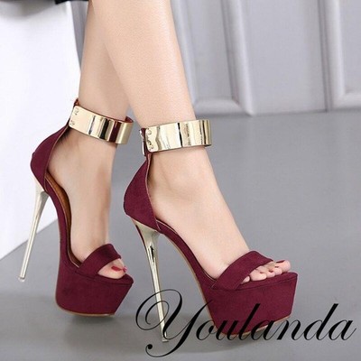 Womens Ankle Strap Stilettos High Heels Platform Sandals Sexy Pumps Party Shoes