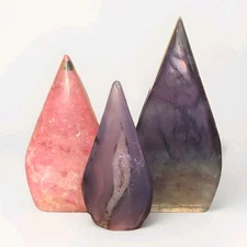 Lot Of 3 Pink Rhodonite, Pink Agate, & Fluorite Freeform Teardrop - USA
