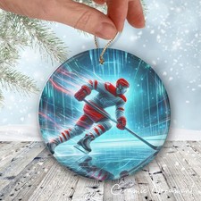 Personalized Hockey Player Ceramic Christmas Ornament - Name and Jersey