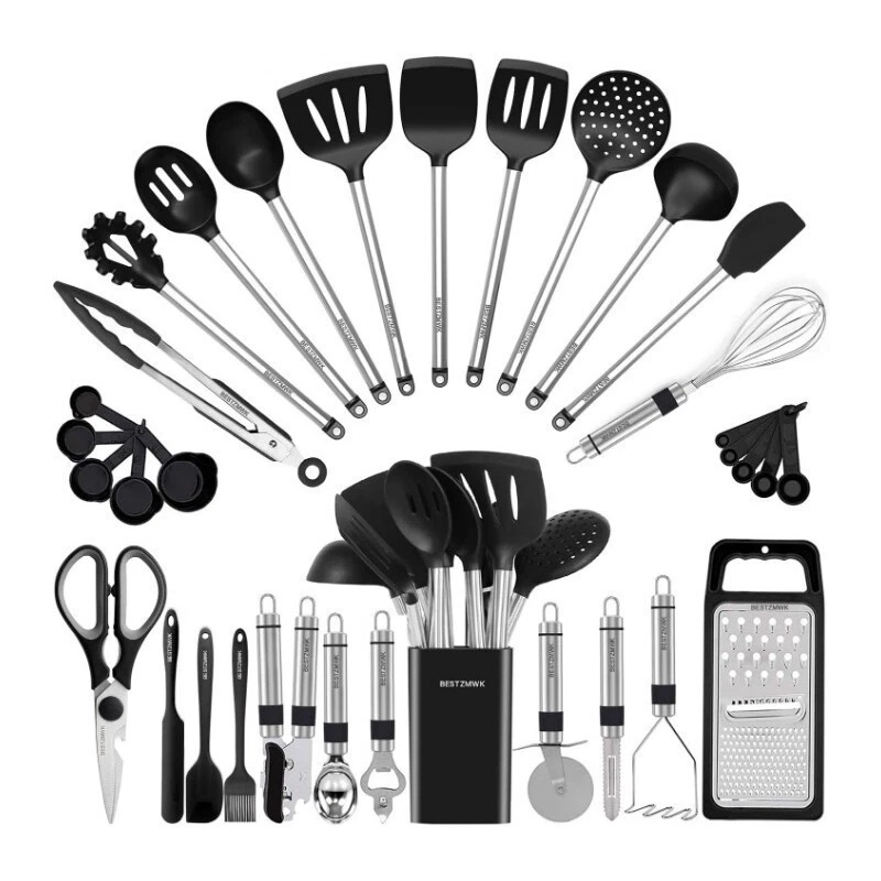 Kitchen Utensil Set Nonstick Cookware Stainless Steel Spatula Silicone Cooking