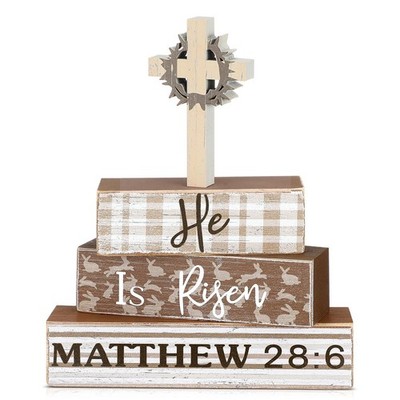 Memorywuu 4 Pcs Easter Table Decorations He is Risen Wooden Sign Multicolor 