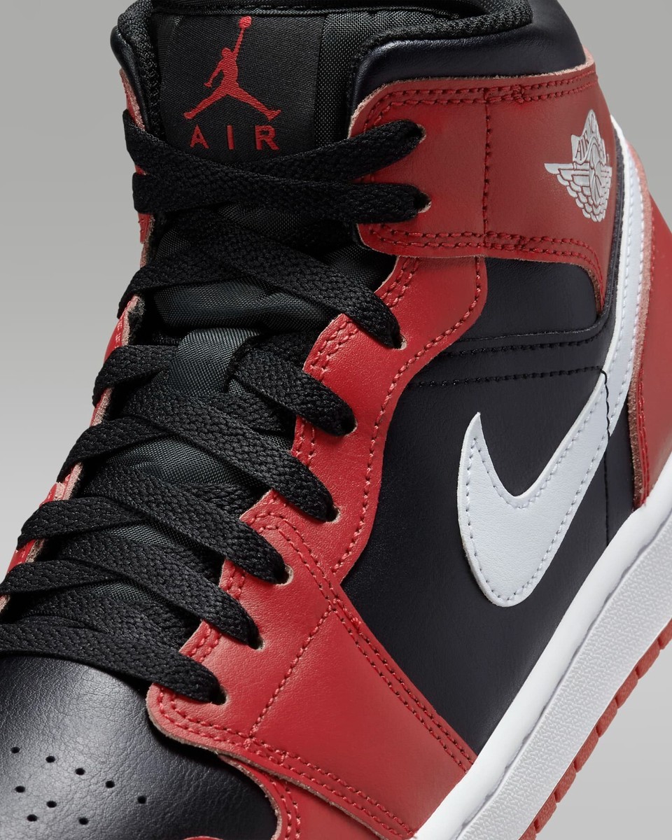 Nike Air Jordan 1 Mid DQ8426-061 Black Gym Red White Men's Nike Air Jordan 1 Mid DQ8426-061 Black Gym Red White Men's