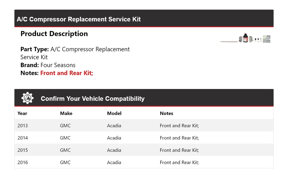 Запасной сервисный комплект компрессора кондиционера для 2013-2016 GMC Acadia 4 сезона 2014 - Изображение 2 из 4