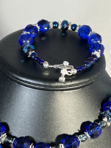 OOAK Real Blue 20” Necklace Earrings and 7.5” Bracelet NWT Silver plate findings - Picture 2 of 5