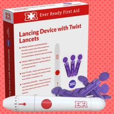 Ever Ready First Aid Lancing Device with 30-Gauge Twist Lancets - 100 Pack
