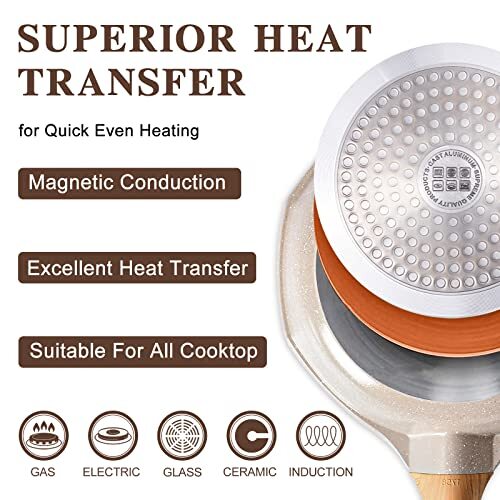 Nonstick Frying Pans With Lid Granite Frying 6 PCS Frying Pans With Lid Beige - Bild 5 von 7