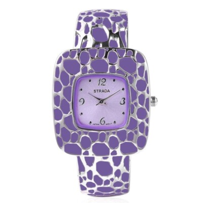 Womens STRADA Purple Japanese Movement Stainless Cuff Bracelet Watch D847