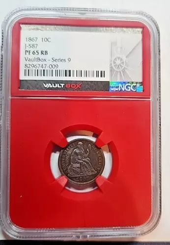 1867 10C  NGC PF 65 RB liberty seated dime vault box