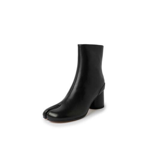 Mujer Moda Cuero Punta Dividida Tacón Bloque Tabi Botín Botines Zapatos