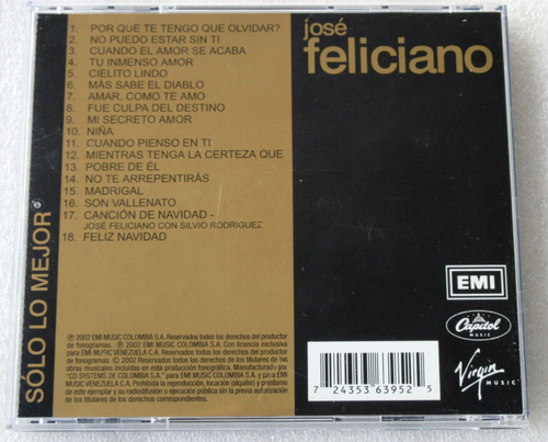 JOSE FELICIANO SOLO LO MEJOR CD 2002 EMI MUSIC LATIN POP BOLEROS RARE OOP - Picture 3 of 7