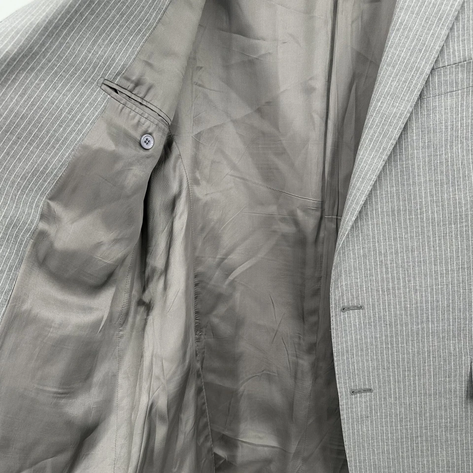 Traje Ralph Lauren Etiqueta Negra Hecho en Italia Gris Pin Rayas con Pantalones Talla 46L Foto 4 de 4