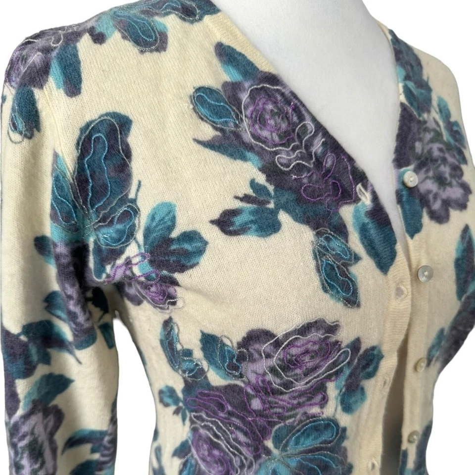 Suéter Cárdigan Floral Esquinero Informal Vintage Bordado Lana Mujer Talla Mediana Foto 4 de 4