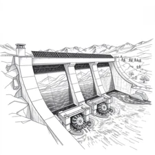 Digital Picture of artificial drawing sketch of modern water dam printable file