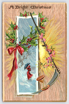 Postcard Bright Christmas Woman In Snowstorm Umbrella Raphael Tuck Posted 1909