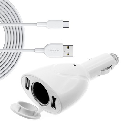 For Galaxy A71/A72/A73 6ft Type-C Cable 2-Port USB Charger Power Cord DC Socket