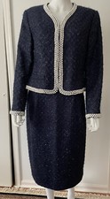 New ESCADA Navy Blue Boucle Shimmer Pearl Acc...