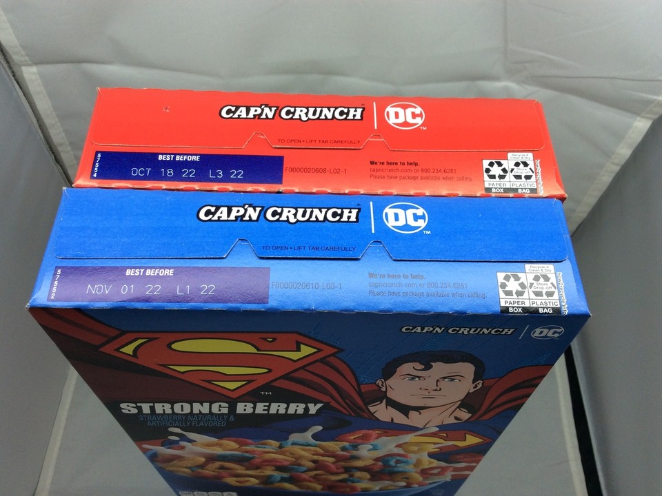 DC WB Cap’n Crunch Strong Berry SuperMan/Girl Cereal Cinnamon Bolts w