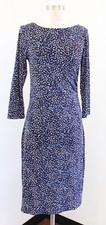 NWT Ann Taylor Factory Navy Blue Spotted Print Ruched Jersey Dress Size S Career