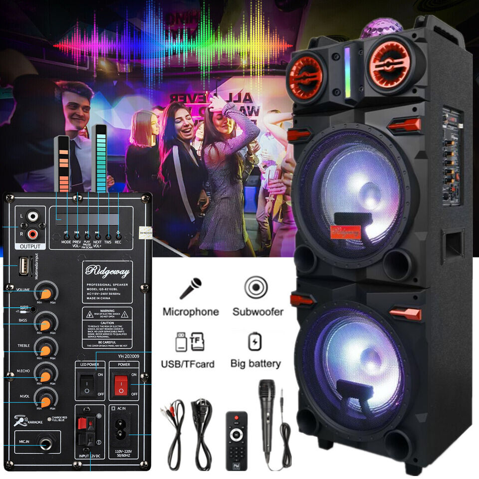 9000W Dual 10" Woofer Bluetooth Speaker Rechargable For Party FM Karaok DJ AUX