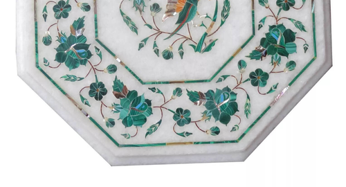 Octagone Marble Coffee Table Bird Design Malachite Stone Pietradura Home Decors - Picture 5 of 8