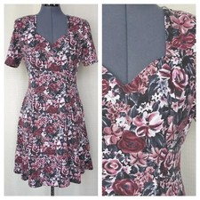 Vintage Grunge Jaime Brooke Grey/Mauve/Burgundy Floral Dress Size Medium