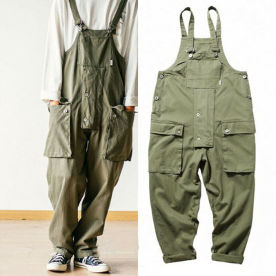 Men Overalls Trousers Suspender Workwear Cotton Casual Loose Jumpsuit Pants