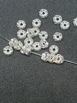 100 klare Strass Rondelle 6 mm Zwischenring Perlen Silber zur Schmuckherstellung 