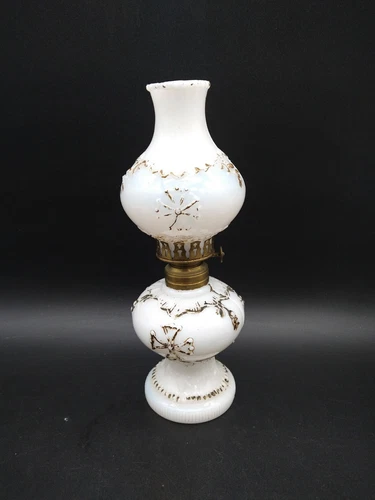 Antique Miniature Oil Juno Night Lamp Milk Glass S214
