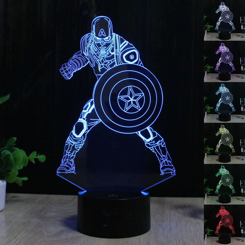 Captain America Black Falcon 3D Nachttischlampe – USB-betriebenes Nachtlicht Mit Farbwechsel