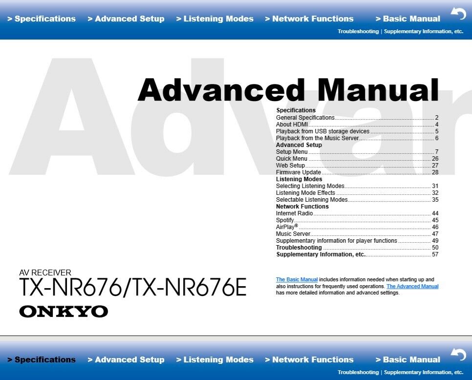 Onkyo TX-NR676 / TX-NR676E Owner's Manual - Full color with heavyweight  covers