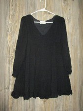 Urban Outfitters Womens Textured Long Slv Frock Dress Black Sz Small Boho Witch