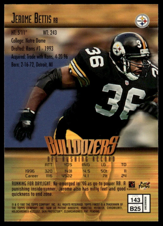 1997 Finest #143 Jerome Bettis - Image 2 of 2