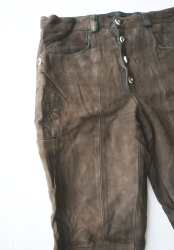Lange Lederhose Ziegenleder Glattleder braun leicht speckig mit Stickerei Gr.52 - Bild 9 von 9