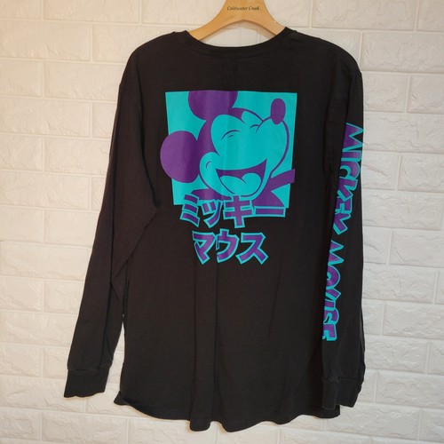 Disney Mickey Mouse Grafik Langarm Unisex Erwachsene T-Shirt Gr. 2X 2XL schwarz