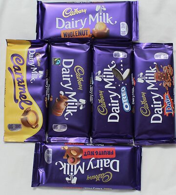 Cadbury Dairy Milk, Whole nut, Caramel, Fruit & Nut, Oreo, Plain, Daim