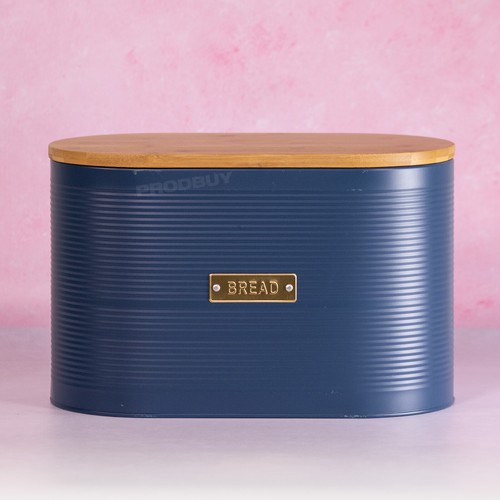 Navy Blue Large Bread Loaf Bin Vintage Style Kitchen Storage Crock