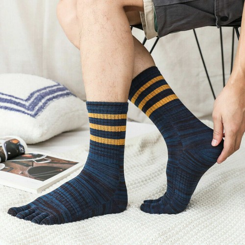 5 Paar Zehensocken Herren Baumwolle gestreift lange Fünf-Finger-Socken Fitnessstudio Sport Freizeit - Bild 6 von 12