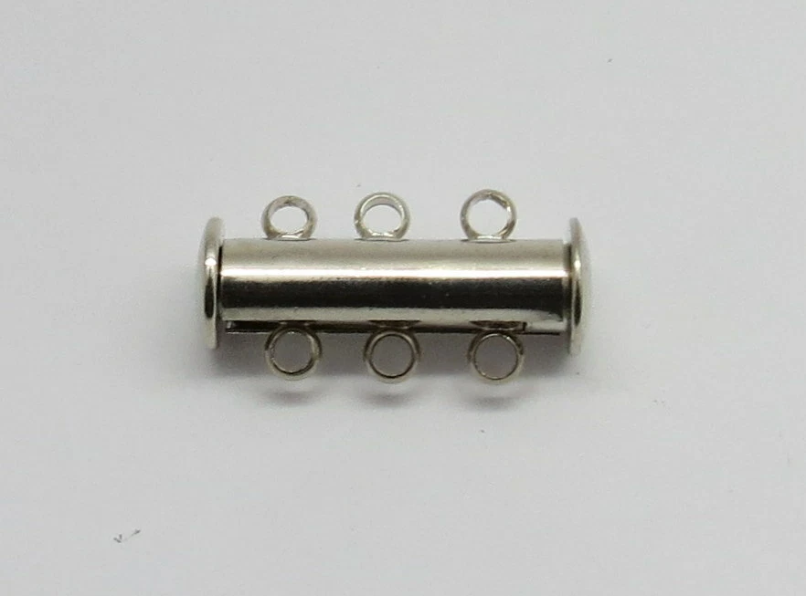 2 Slide Clasp 3 Strand Brass Slide Lock Clasp Multi Strand Clasp Silver Plated - Image 2 of 4