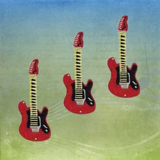 Red Guitar Patches (3-Pack) Music Embroidered Iron On Patch Appliques