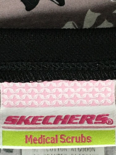 Sketchers Womens Scrub Top Size M Brown w Bows V neck Pockets Short Sleeves - Picture 9 of 17
