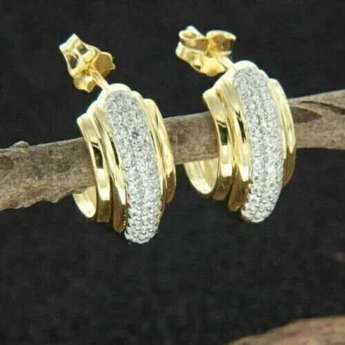2 Karat runde simulierte Diamant Damen wunderschöne Reifen Ohrringe 14K gelb vergoldet - Bild 1 von 5