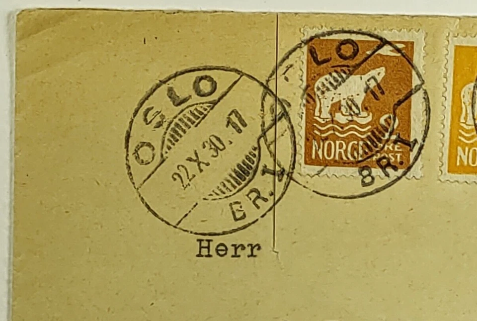 Oslo Noruega 1930 oso polar y estampillas de avión SC #104-105 cubierta de historia postal Foto 3 de 3