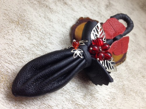 Handmade Genuine Leather Black Umbrella Brooch Festival Gothic. Made In England. - Picture 5 of 7