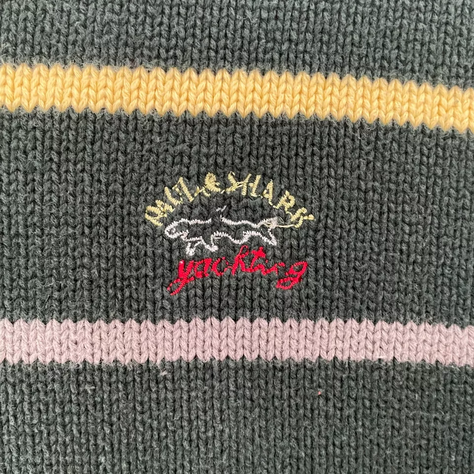 Suéter De Colección Paul & Shark Yachting Adulto XL Verde Rayas Tejido 1/4 Cremallera Para Hombres Foto 4 de 4