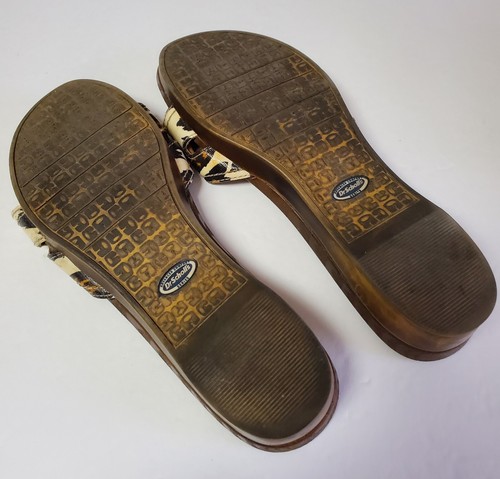 Dr Scholls Cheetah Print Faux Wood Sandals Clogs Womens Sz 10 Buckle Slides - Picture 10 of 12