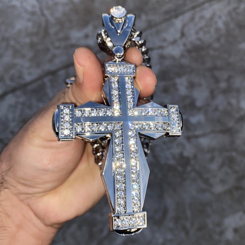Men Huge Double Cross Pendant Jesus Necklace Silver Tone Hip Hop Cuban Chain 30" - 第 6/12 張圖片