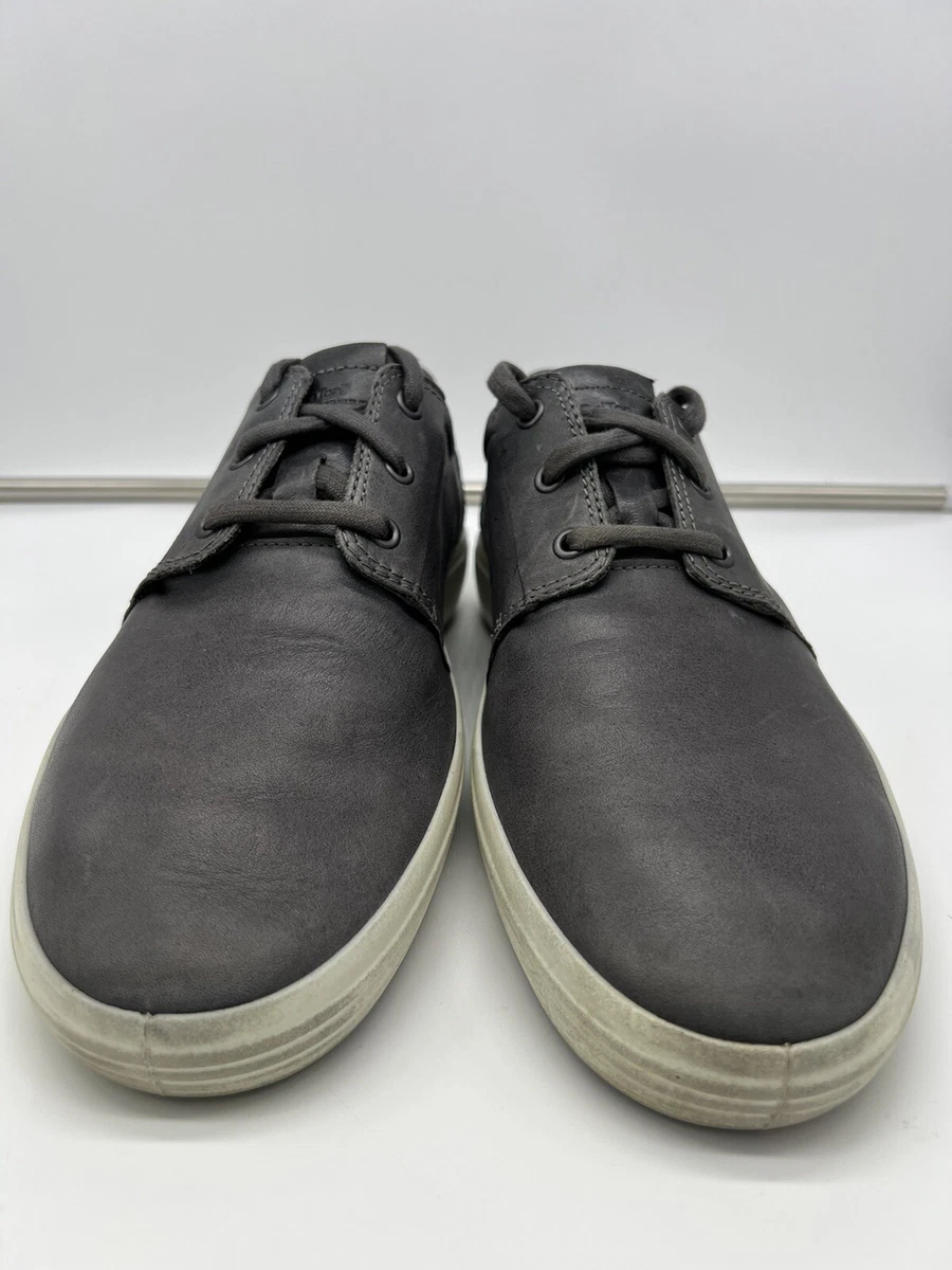 Ecco Mens Sz 9.5 Soft 7 Plain Toe Gray Leather Sneaker DriTan shoe