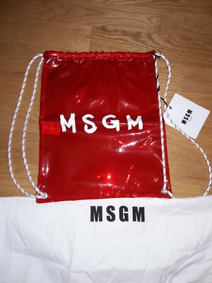 MSGM Contrast Logo 100% PVC Drawstring Backpack (Bag) Red