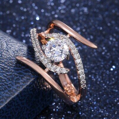 14k Rose Gold Plated Women Wedding Rings Luxury Cubic Zirconia Jewelry Size  6-10