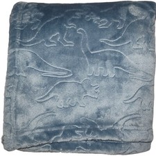 SL Home Fashions Dark Blue Embossed Dinosaur Baby Blanket Soft Plush RN: 119741